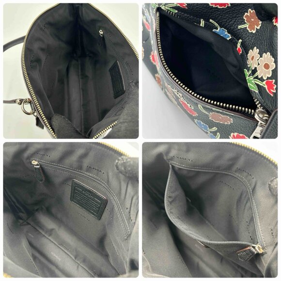 Coach Prairie Satchel Daisy Floral Zipper Leather Handbag Bag Purse Black NEW - Picture 6 of 7